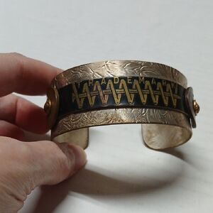 Handmade Silvertone Metal Steampunk Cuff Bracelet w/ Riveted Penny Coin Accents